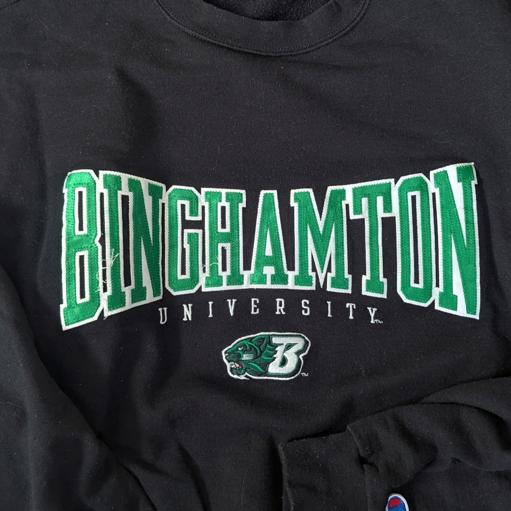 Champion Black Crewneck with Green Binghamton University Logo - Picture 2 of 3